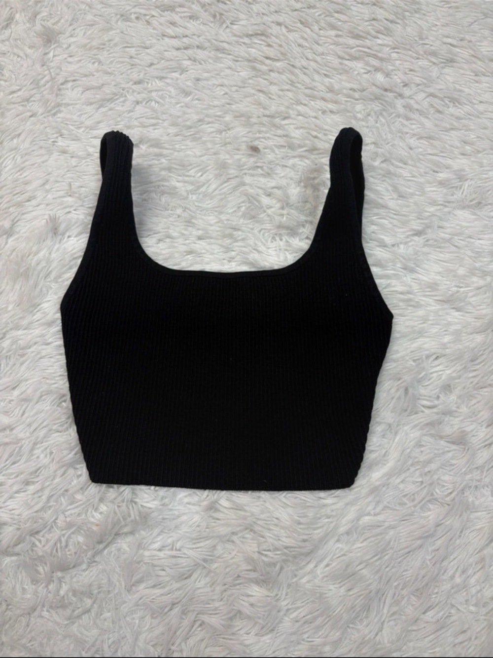 Aritzia Black Ribbed Square-Neck Crop Tank Top
